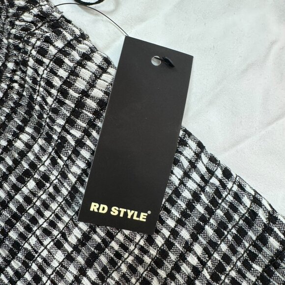 NWT RD Style Sarida Shirred Gingham Mini Dress Black White Size Small - Picture 6 of 6